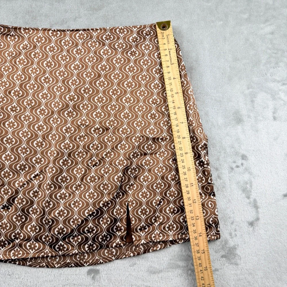 Hollister High-Rise Women's Small Mini Skirt Brown Retro Floral Satin Side Slit